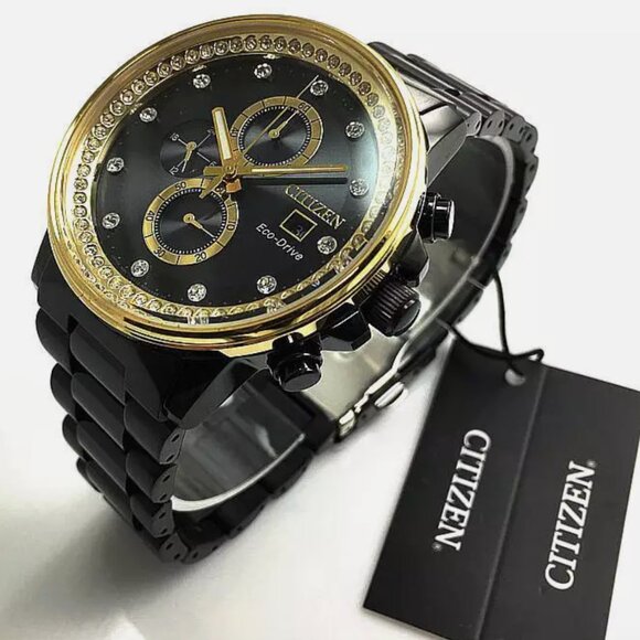 New Womens Diamond Black Eco Drive Watch